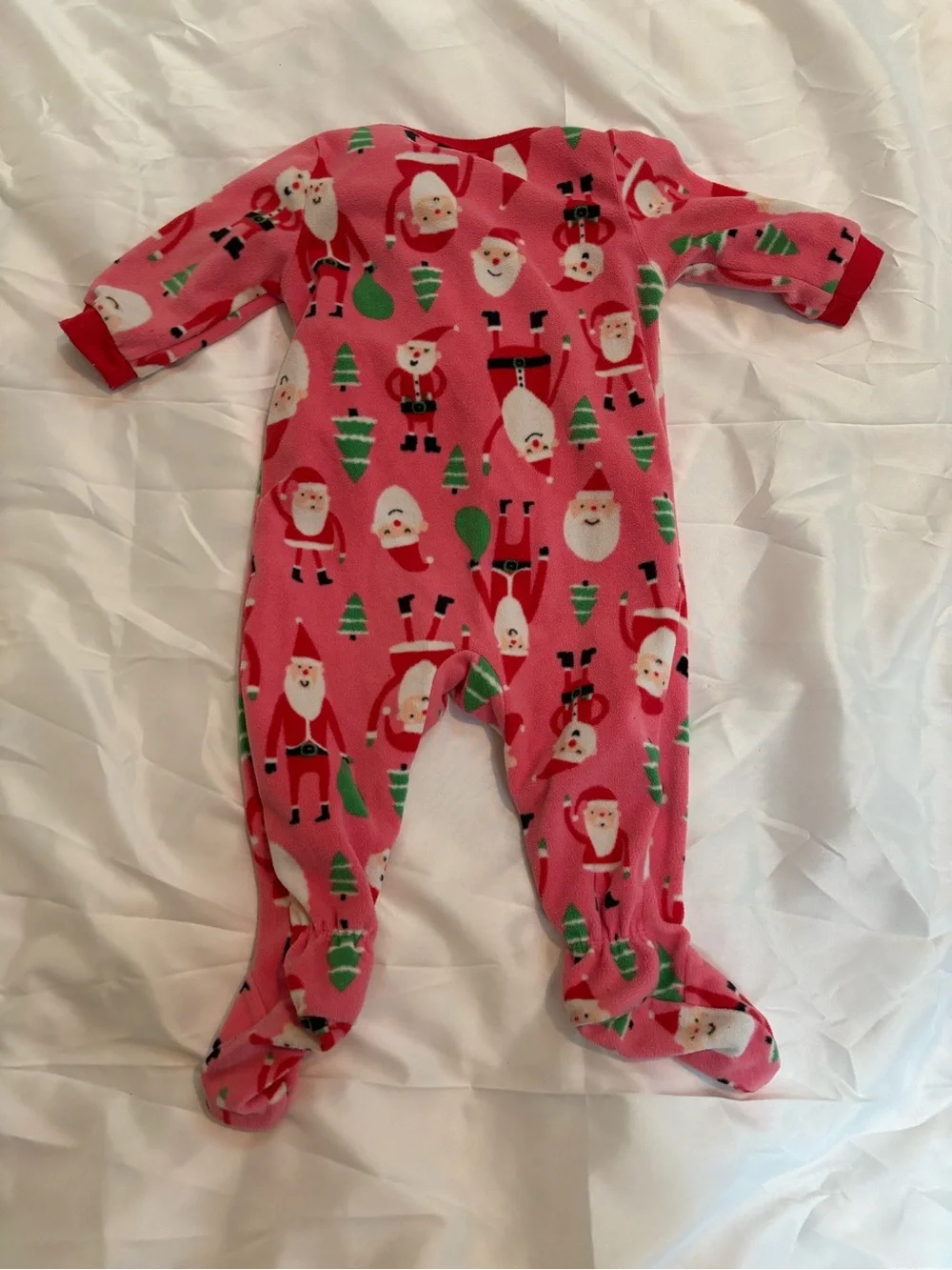 Carter's Pink Santa & Tree Footed One-Piece Pajama